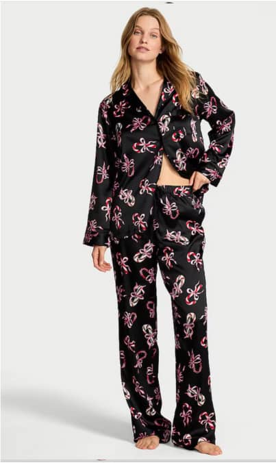 Christmas Candy Canes Satin Long Pyjamas Set